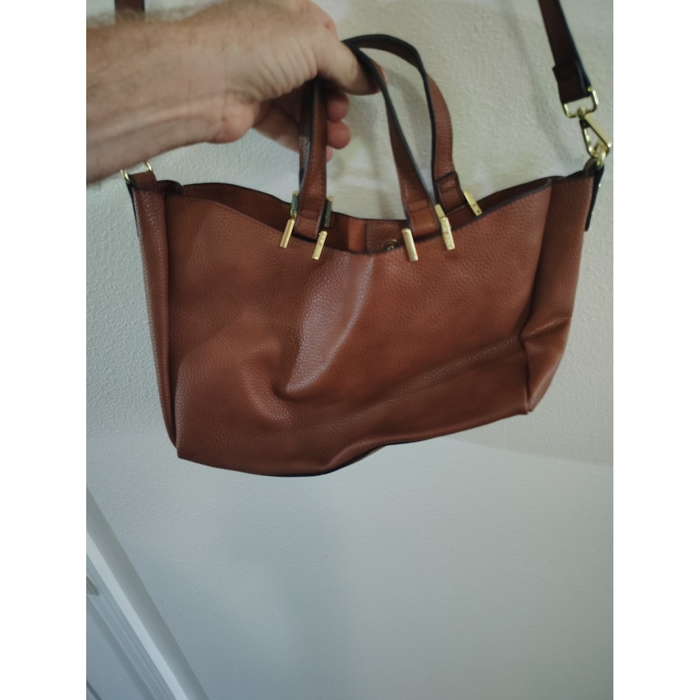 Brown Pebbled Faux Leather Tote Bag with Crossbody Strap Gold‎ Hardware Slouchy